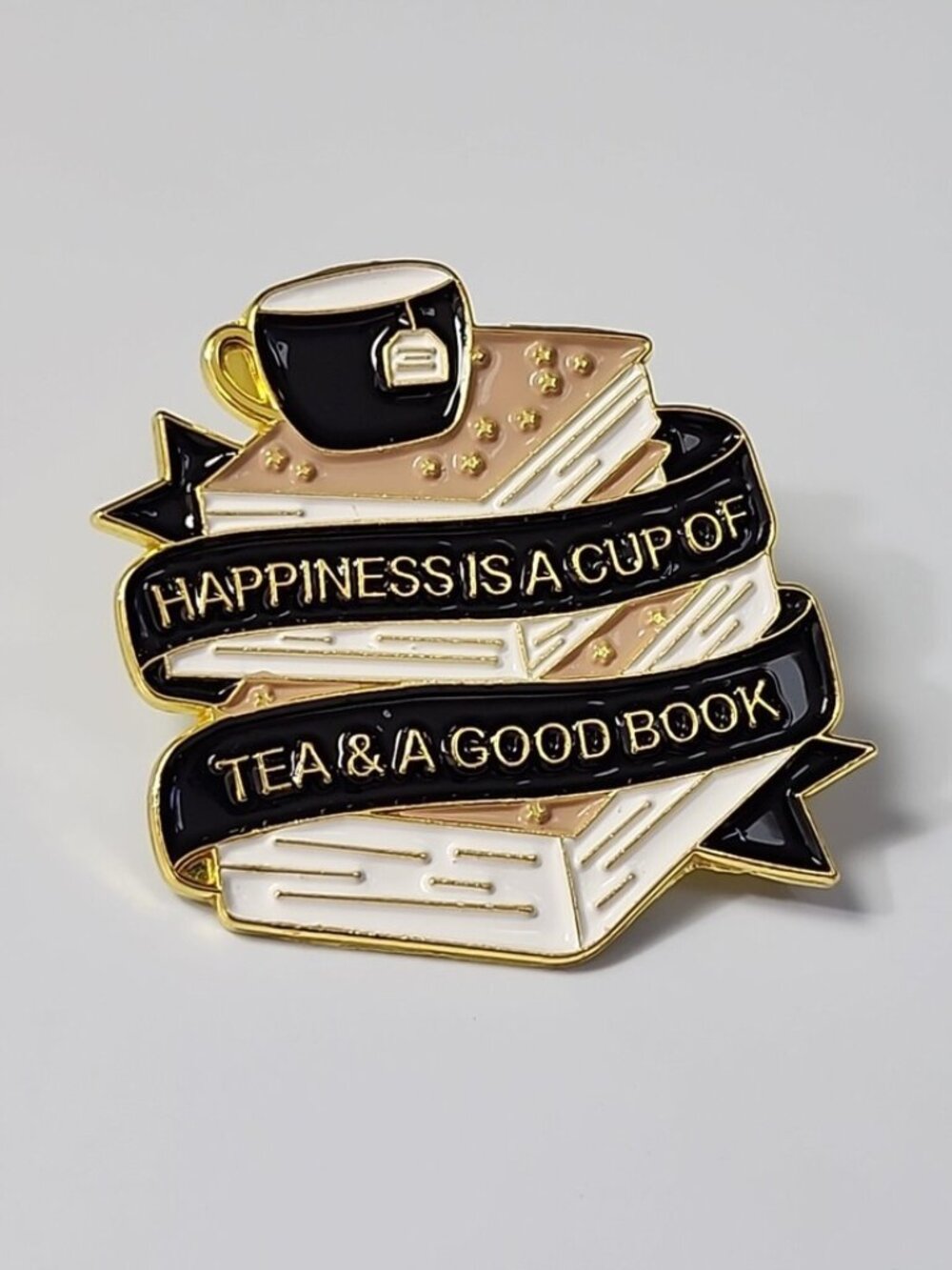 Enamel Pin - Happiness is a cup of tea & a good book